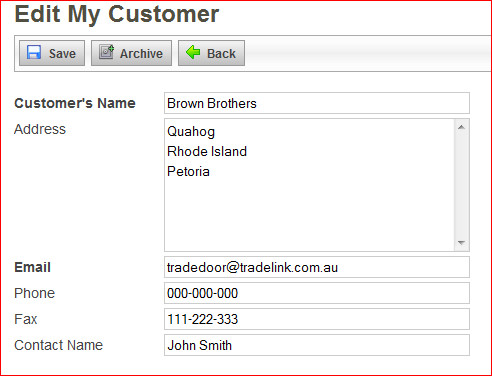 Edit My Customer listing